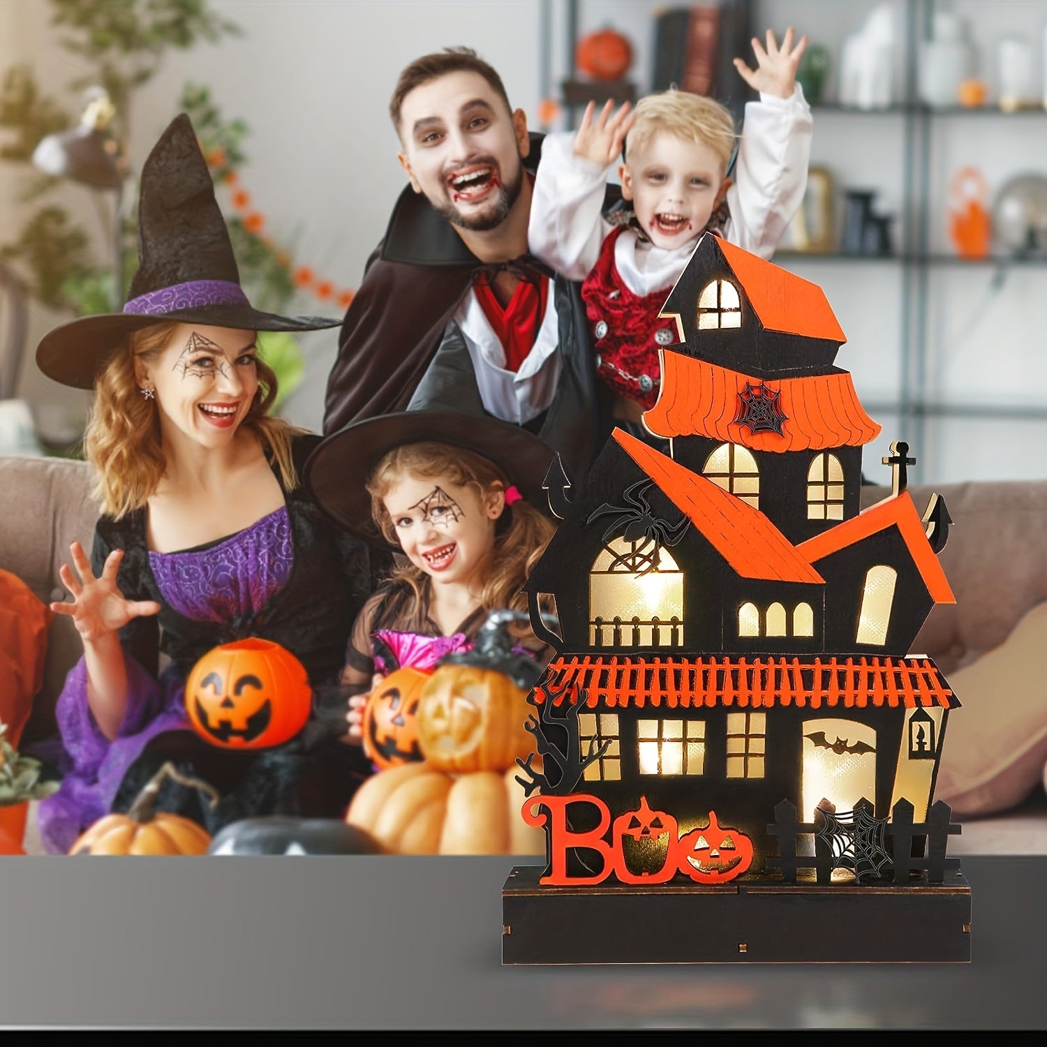 Halloween Haunted House Lights Wooden Table Decor Operated Lighting