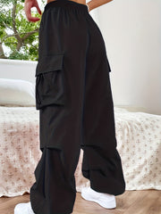  Solid Cargo Pants High Rise Drawstring Pockets