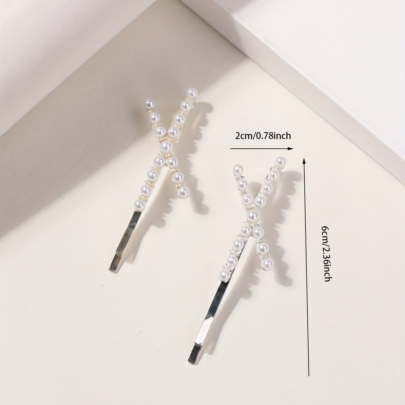 2pcs Faux Pearl Cross Hair Clip Resin Bobby Pin Hair Barrette Hair Slides