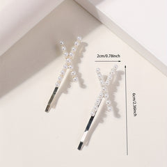 2pcs Faux Pearl Cross Hair Clip Resin Bobby Pin Hair Barrette Hair Slides