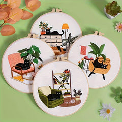 Cat Embroidery Kit DIY Starter Set with Hoop