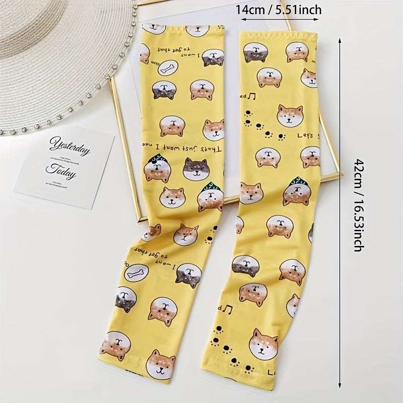 Cartoon Print Ice Sleeve Women's Sunscreen UV Protection Arm Gloves