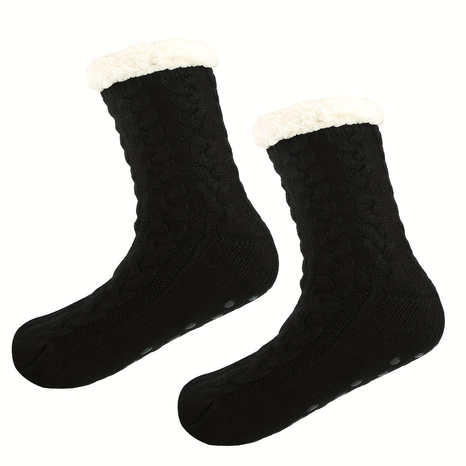 Winter Fleece Lined Mid Calf Socks With Grips