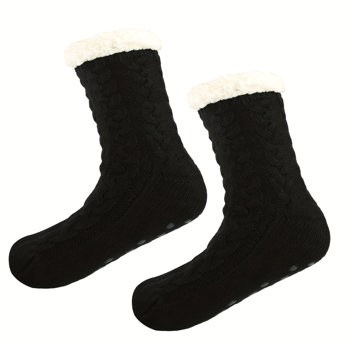 Winter Fleece Lined Mid Calf Socks With Grips