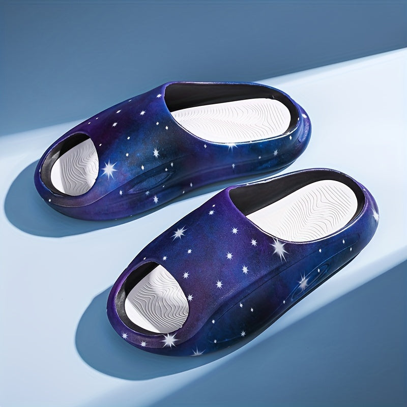 Men's Star Print Non Slip Platform Slides Soft Sole Cloud Slides