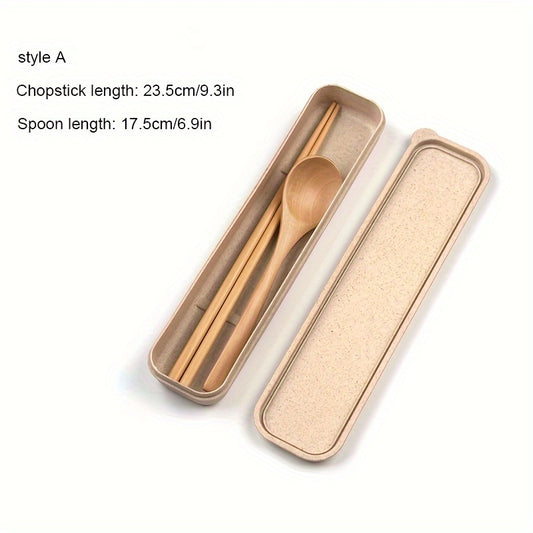 Portable Wooden Tableware Set with Storage Box