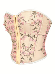 Floral Embroidery Strapless Corset Tummy Control Slimmer Top