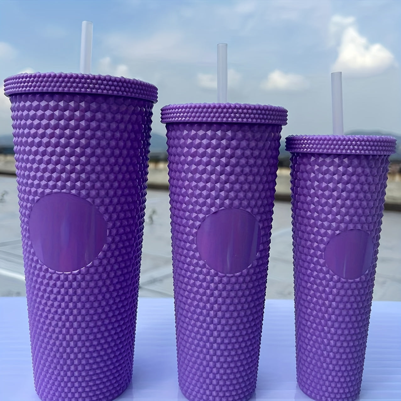 3pcs Plastic Water Cup Set with Straw 37.2oz 24.01oz 15.22oz Leakproof Bottle