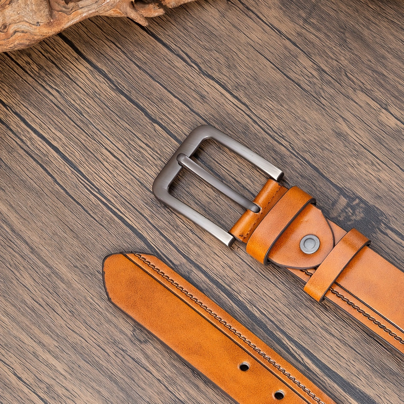 Men's Alloy Needle Buckle PU Striped Edge Belt