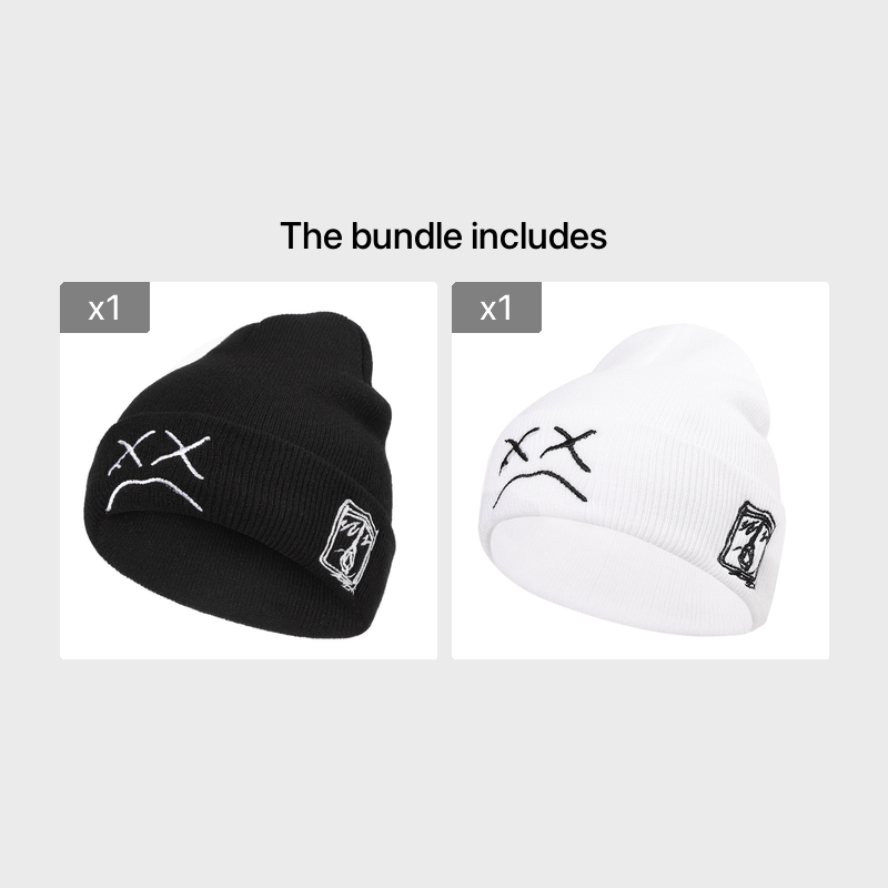 Crying Face Embroidered Knit Hat