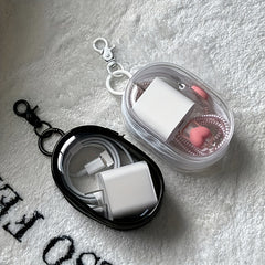 Mini Zippered Storage Pouch with Keychain - Earphones and Charger Organizer