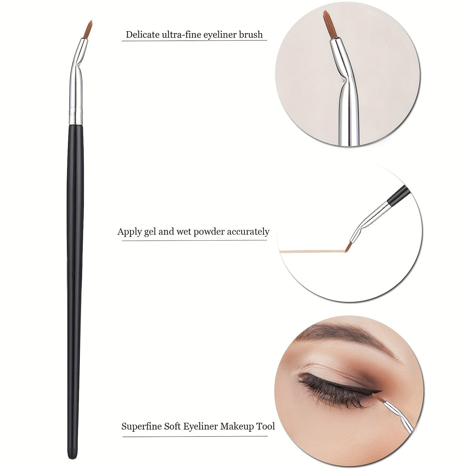 Fine Angled Eyeliner Brush Set Precision Gel Eye Makeup 3 Pieces
