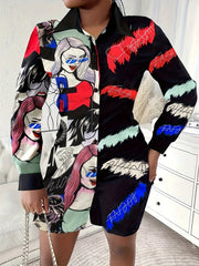  Pop Art Print Long Sleeve Button Up Shirt Top