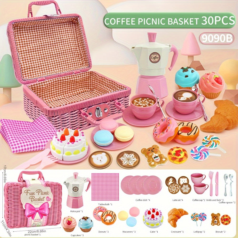 Tea Party Picnic Basket Set Pretend Play Food