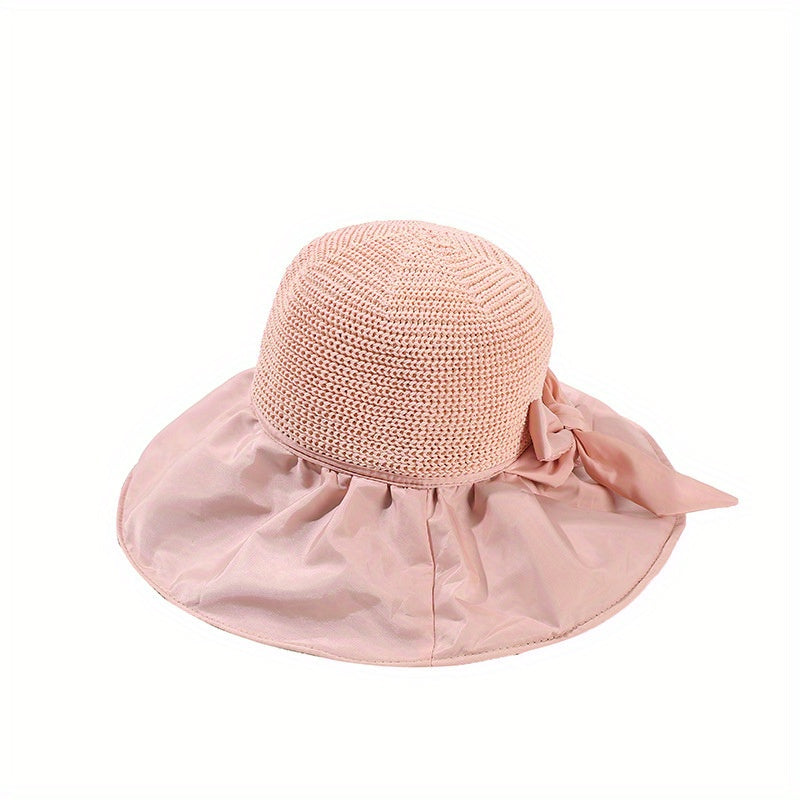 Straw Sun Hat Summer Solid Bowknot Beach Hat Women Breathable Sports Sun Hats