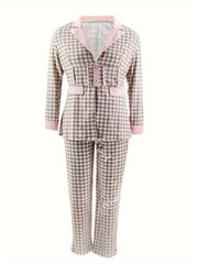 Women's Plus Houndstooth Blazer & Pants Outfits Set