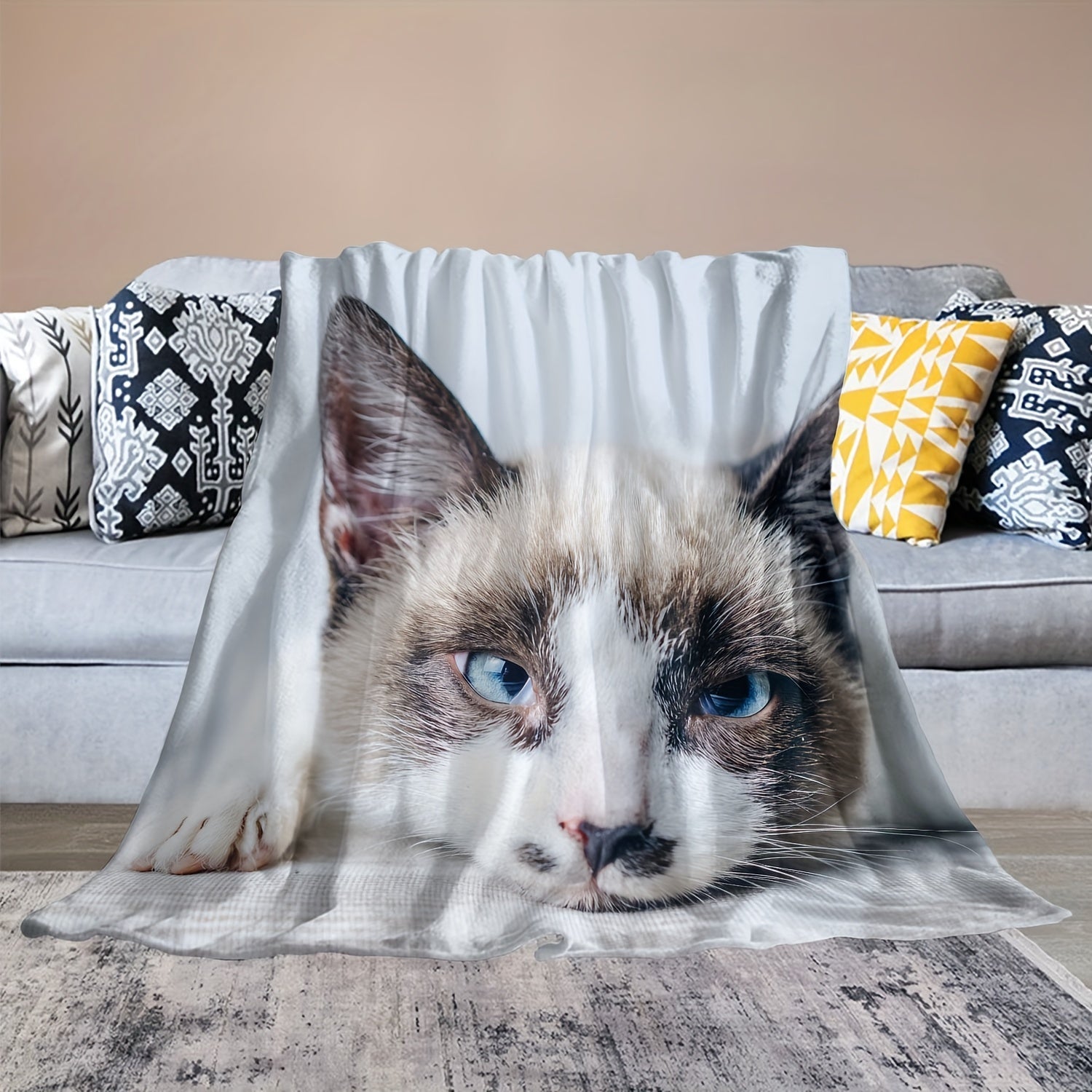 Creative Cat Blanket Fluffy Flannel Soft Lightweight Blanket for Sofa Bed Couch
