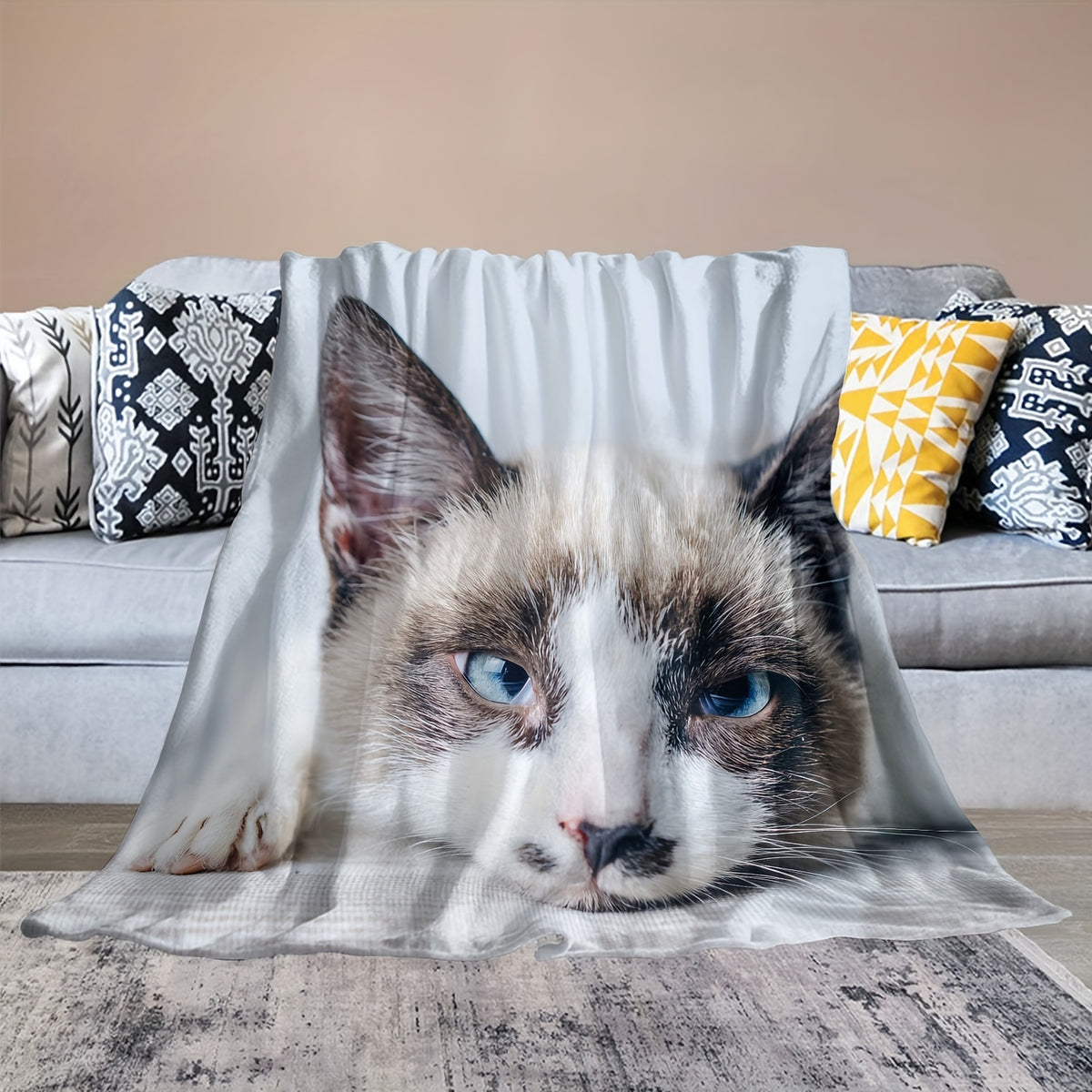 Creative Cat Blanket Fluffy Flannel Soft Lightweight Blanket for Sofa Bed Couch