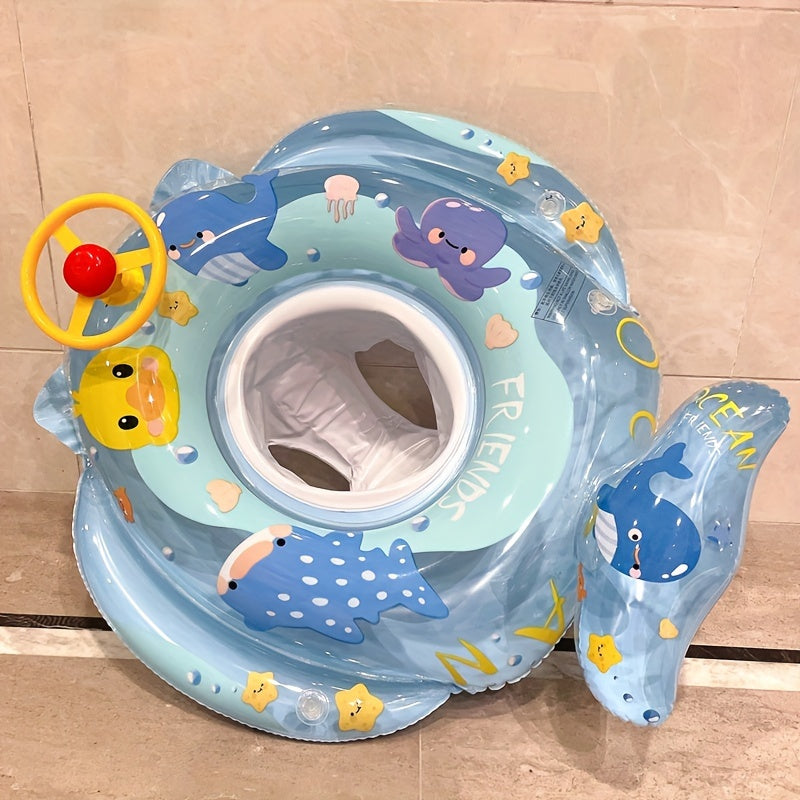 Whale Pattern Swimming Ring with Steering Wheel and Seat