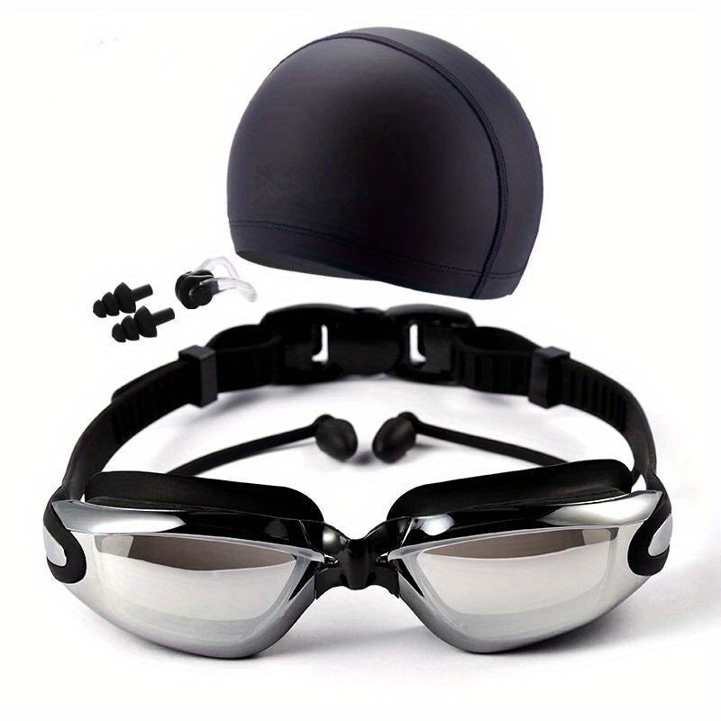 Swim Eyewear Glasses with Anti Fog PU Hat