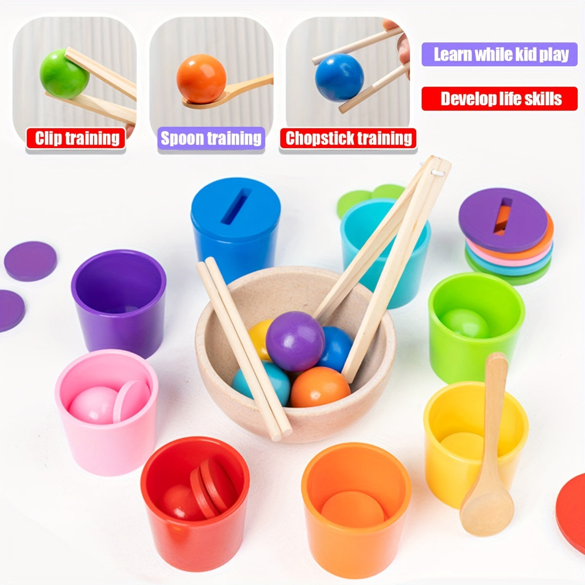 Wooden Sorting & Stacking Toys for 3 Recognition & Fine Motor Skill Development