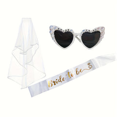 3pcs Bride to Be Glasses Sash and Veil Wedding Bridal Bachelorette Party