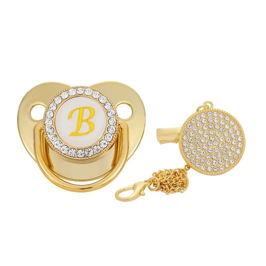 Golden 26 Letter Baby Pacifier with Rhinestone