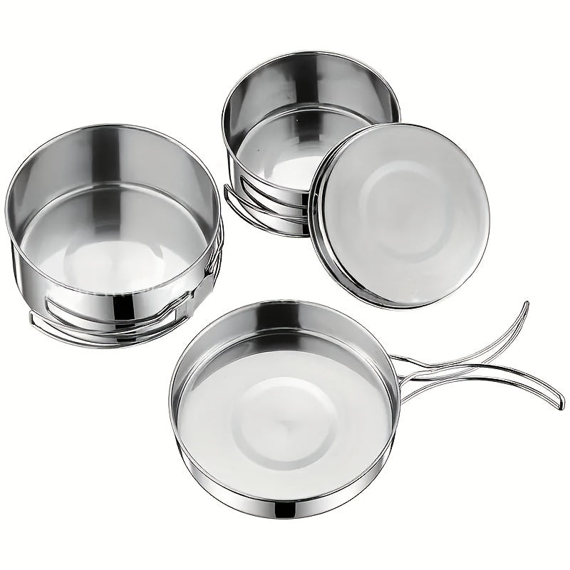 4pcs Stainless Steel Cookware Set Lightweight Cooking Kit for Camping