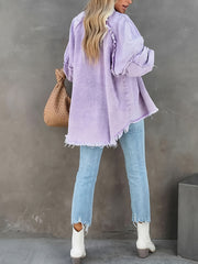 Women's Plus Size Fringe Trim Denim Jacket
