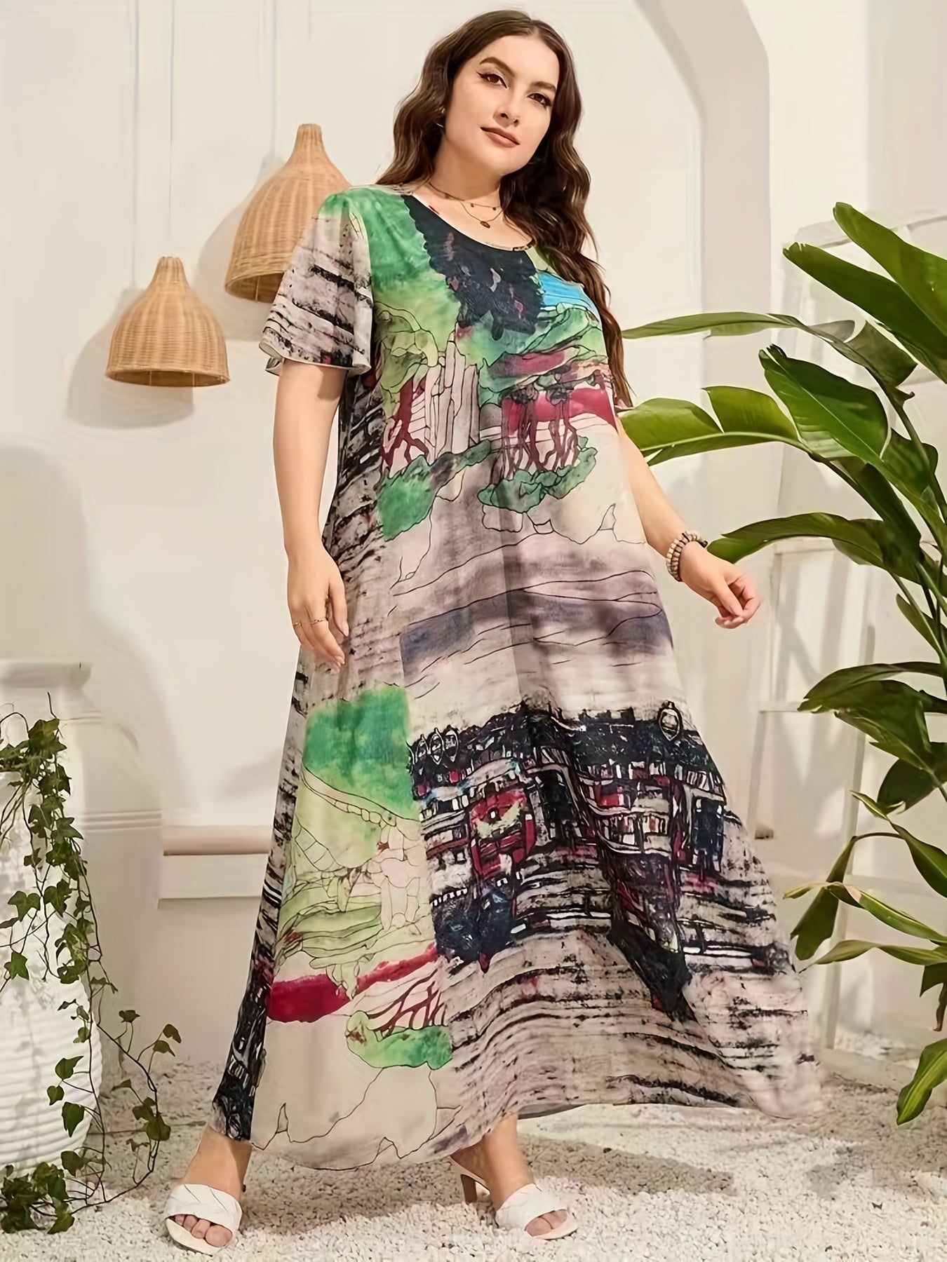  Landscape Print Maxi Dress
