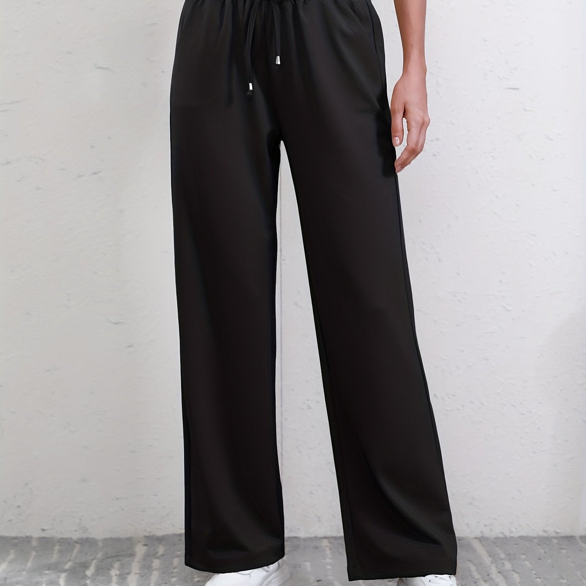 Drawstring Waist Straight Leg Pants High Waist Casual