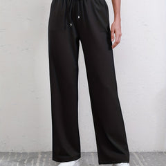 Drawstring Waist Straight Leg Pants High Waist Casual