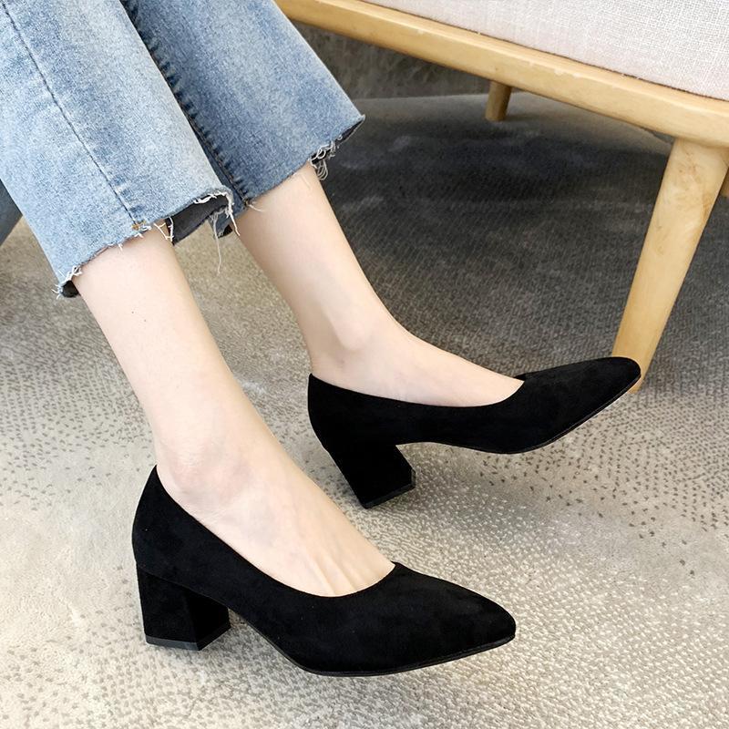 Chunky Heel Pumps Pointed Toe High Heels Women's Shoes