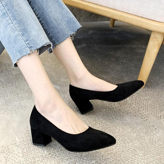 Chunky Heel Pumps Pointed Toe High Heels Women's Shoes