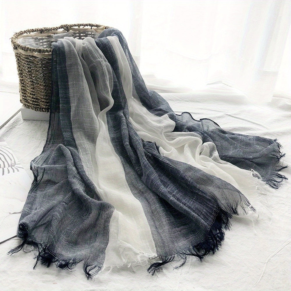 Vintage Block Scarf Thin Tassel Shawl Casual Windproof Head Wrap