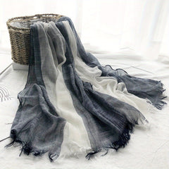Vintage Block Scarf Thin Tassel Shawl Casual Windproof Head Wrap