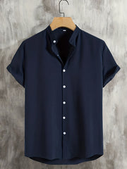 Men's Casual Short Sleeve Stand Collar Shirt