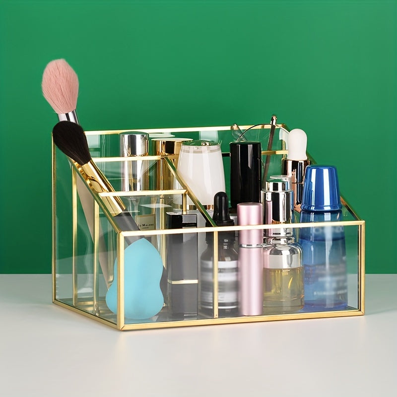 1pc Glass Storage Box Grid Cosmetic Storage Rack