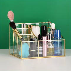 1pc Glass Storage Box Grid Cosmetic Storage Rack
