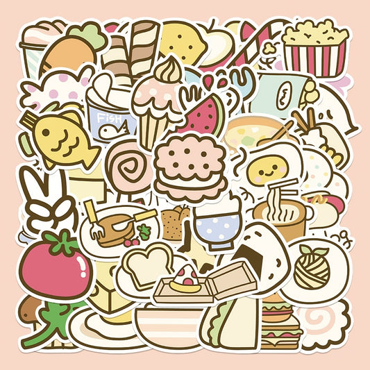 50pcs Cartoon Food Doodle Waterproof Stickers DIY Creative Toys