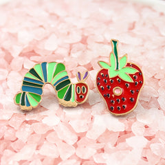 Cute Strawberry Worm Enamel Pins
