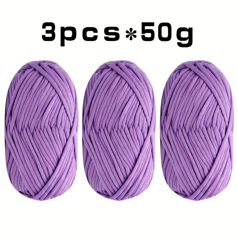 3pcs Solid Colored Yarn for Knitting & Crocheting, Cotton Nylon Blended
