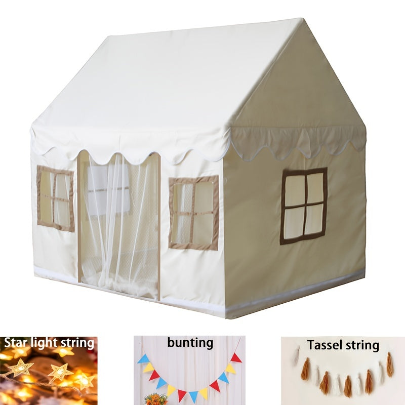 Large Children's Game Tent with Windows, Star Strings, Flags, Tassel Strings