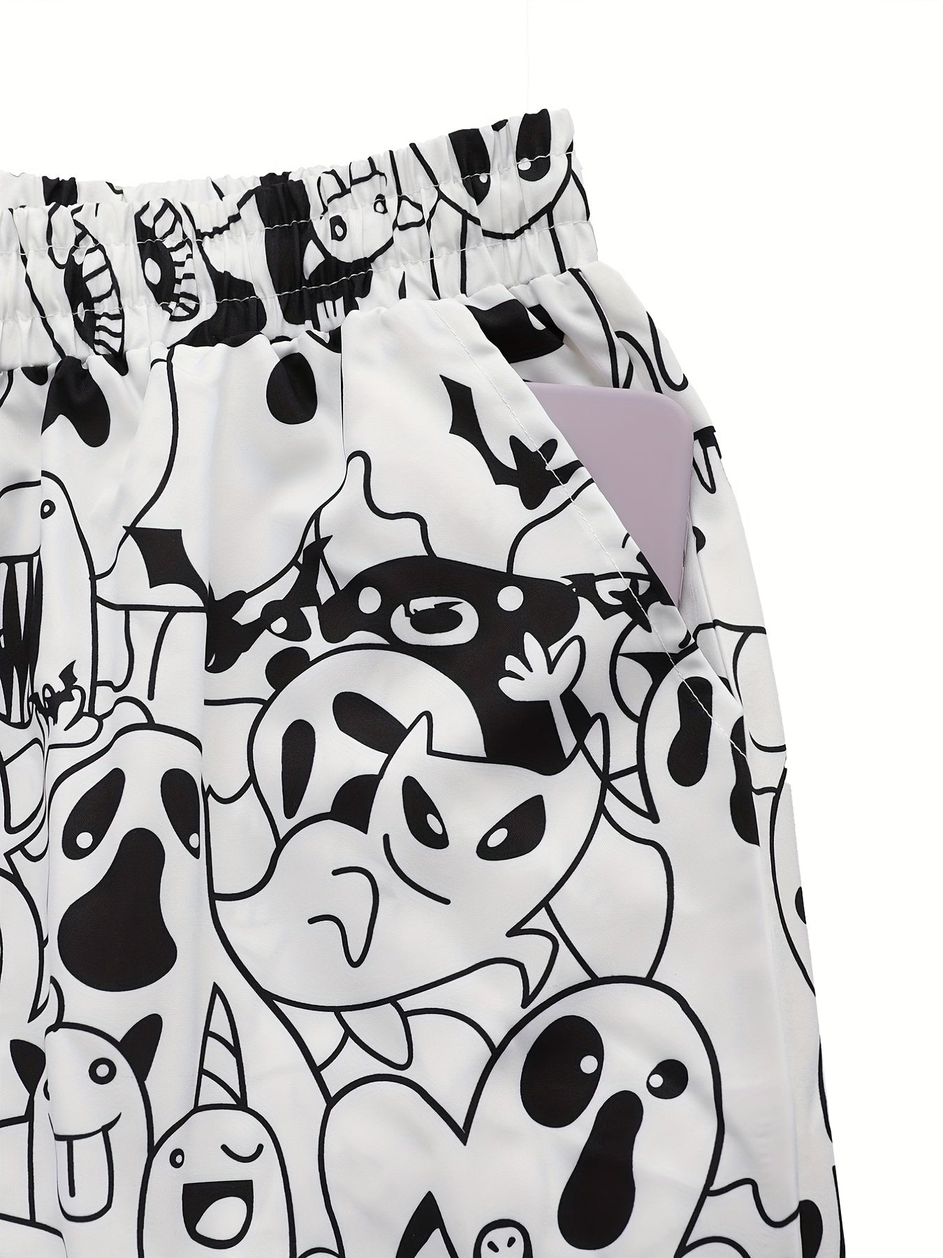  Ghost Print Elastic Drawstring High Rise Trousers