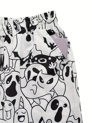  Ghost Print Elastic Drawstring High Rise Trousers