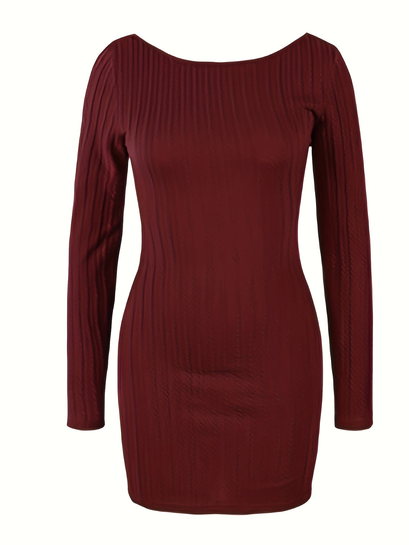  Casual Dress Women's Plus Solid Cable Long Sleeve Boat Neck Backless