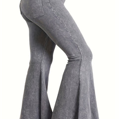 Women's Plus Denim Print High Rise Flare Leg Pants