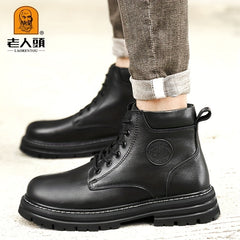 Men's Lace up Service Boots Casual Leather Walking Shoes