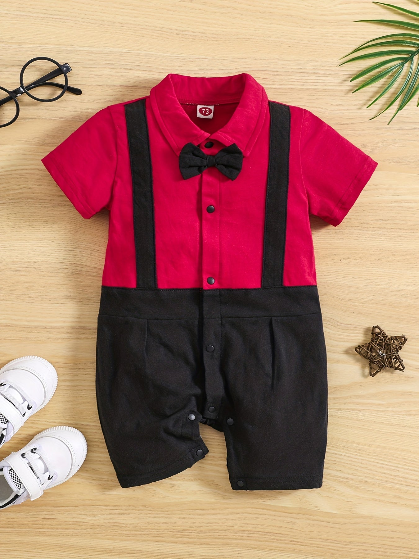 Baby Boy's Cotton Romper with Bowtie Collar
