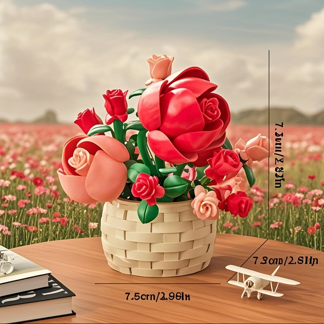 Building Blocks Flower Basket Eternal Bouquet Assembly Toys